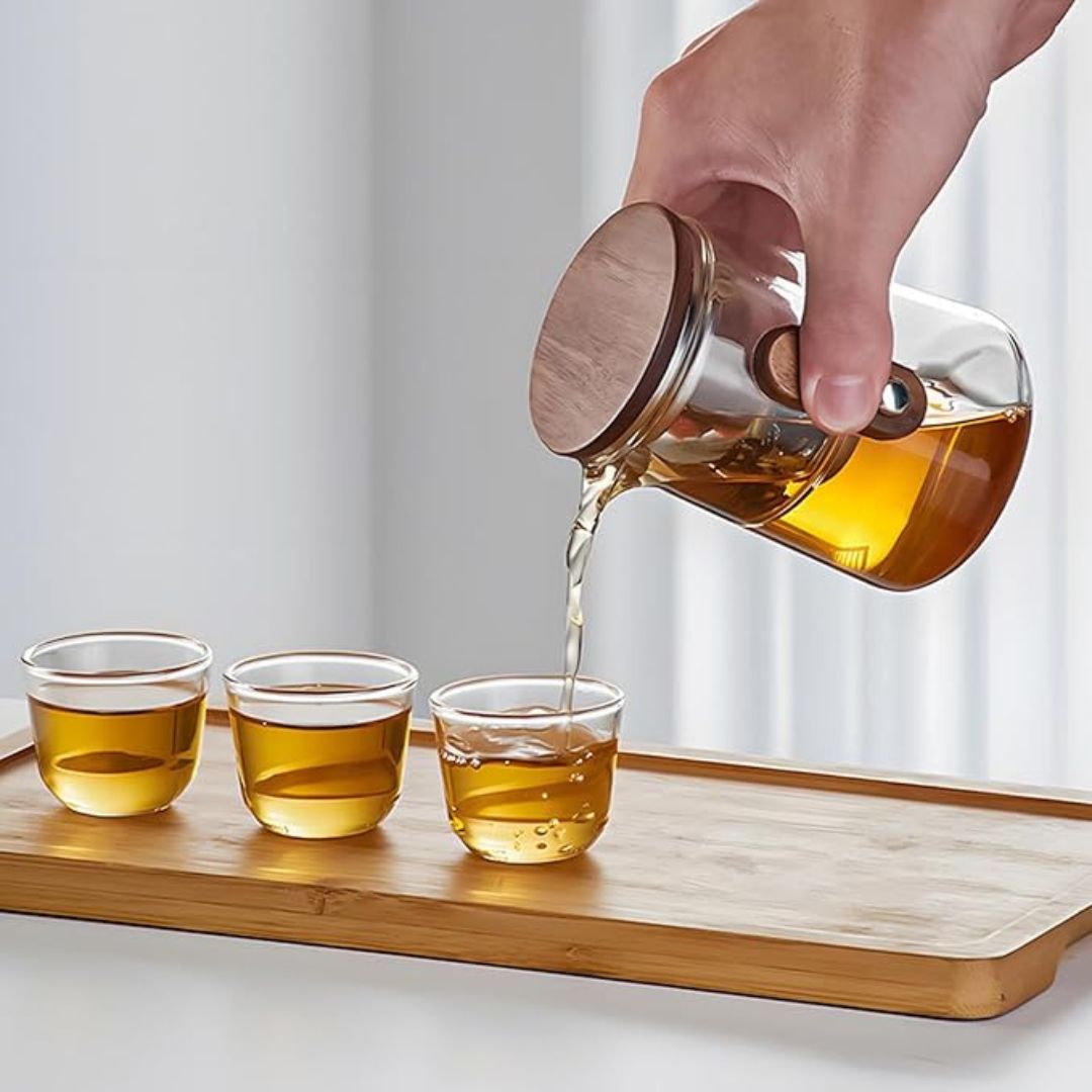 NomadiQ – Elegant Draagbare Theeset van Borosilicaatglas met Slimme Infusie voor Onderweg
