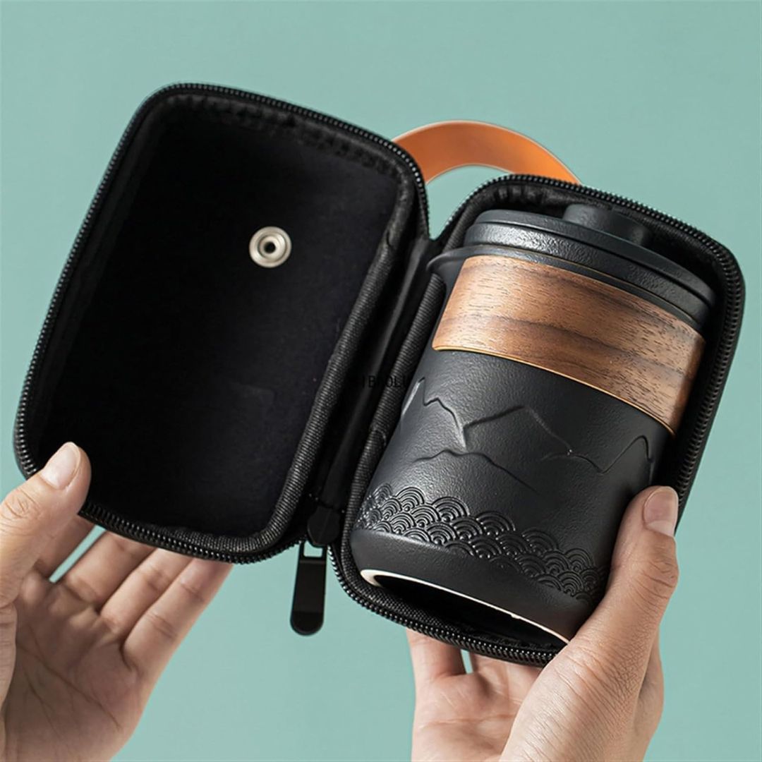 ZenVibe – Elegant Reisset Theeset van Keramiek met Natuurlijk Bamboeaccent