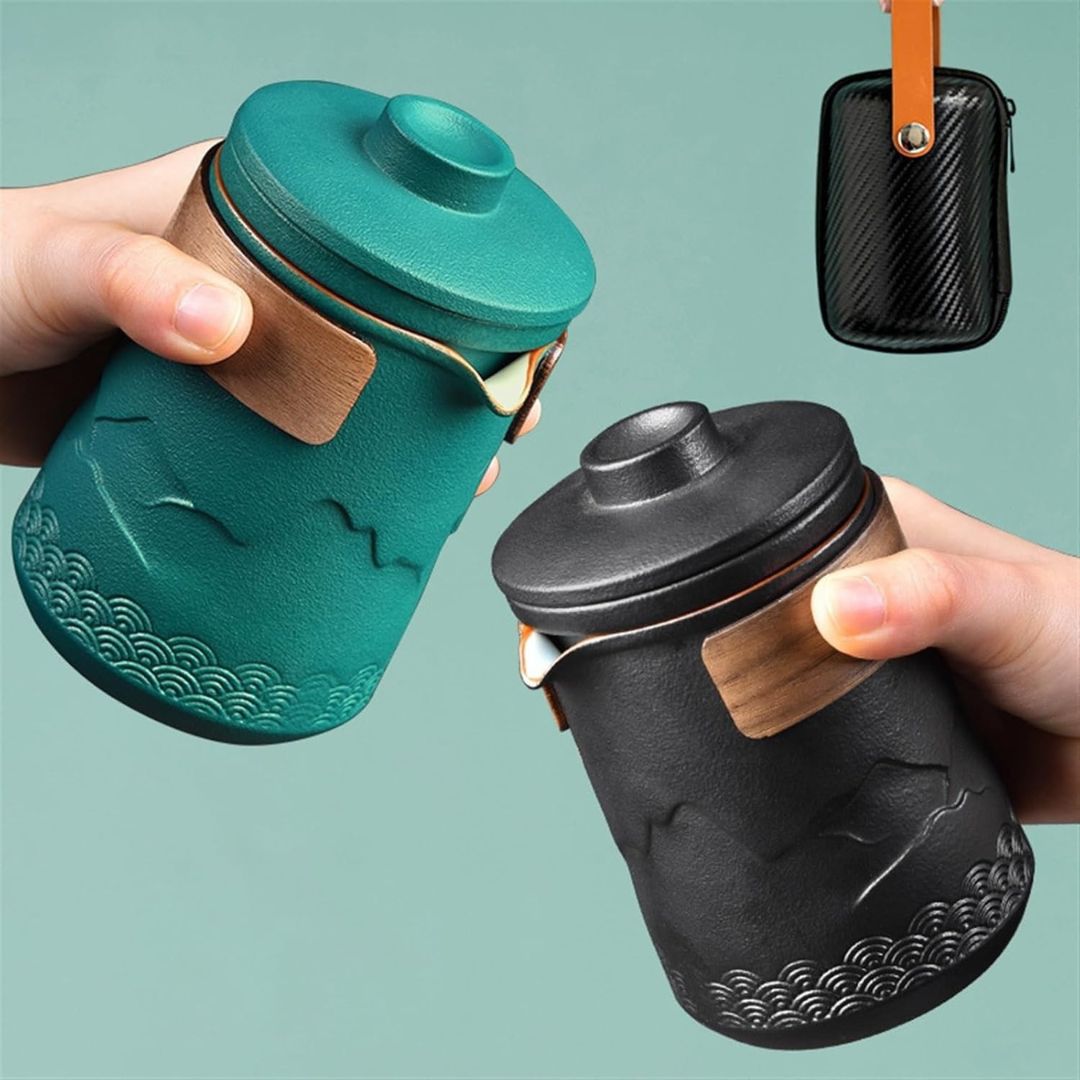 ZenVibe – Elegant Reisset Theeset van Keramiek met Natuurlijk Bamboeaccent