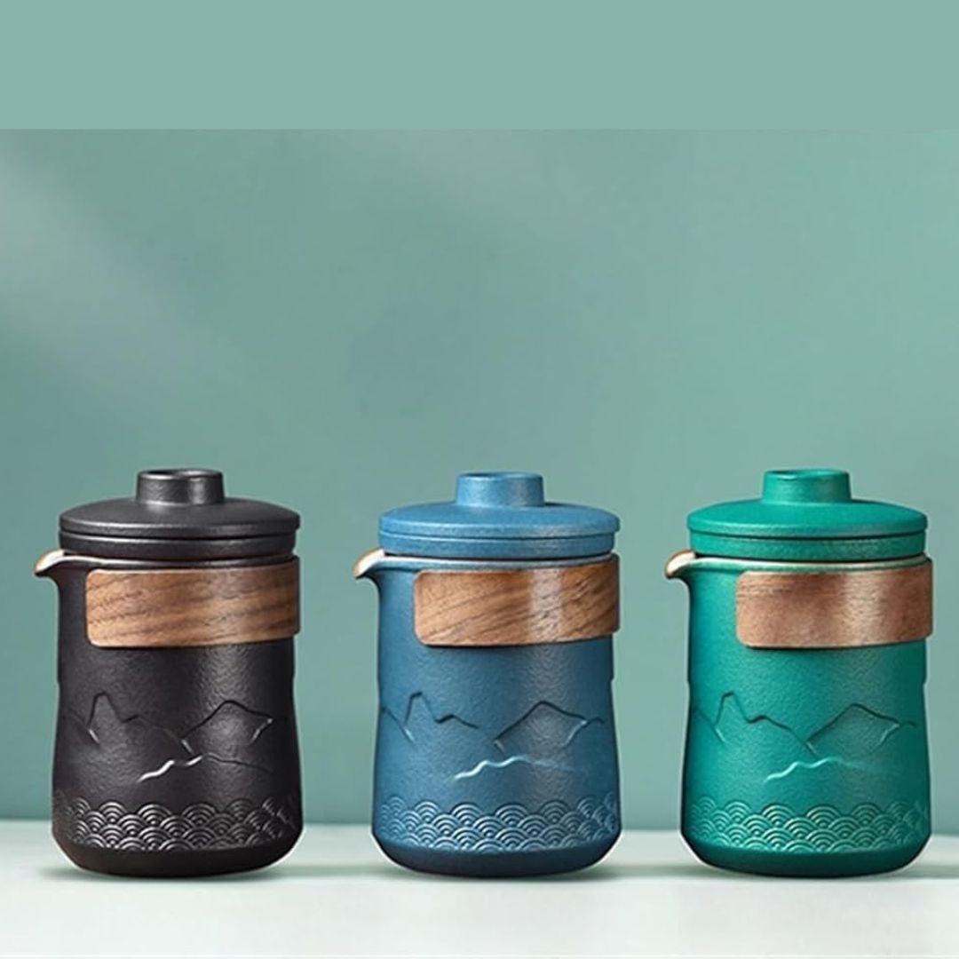 ZenVibe – Elegant Reisset Theeset van Keramiek met Natuurlijk Bamboeaccent