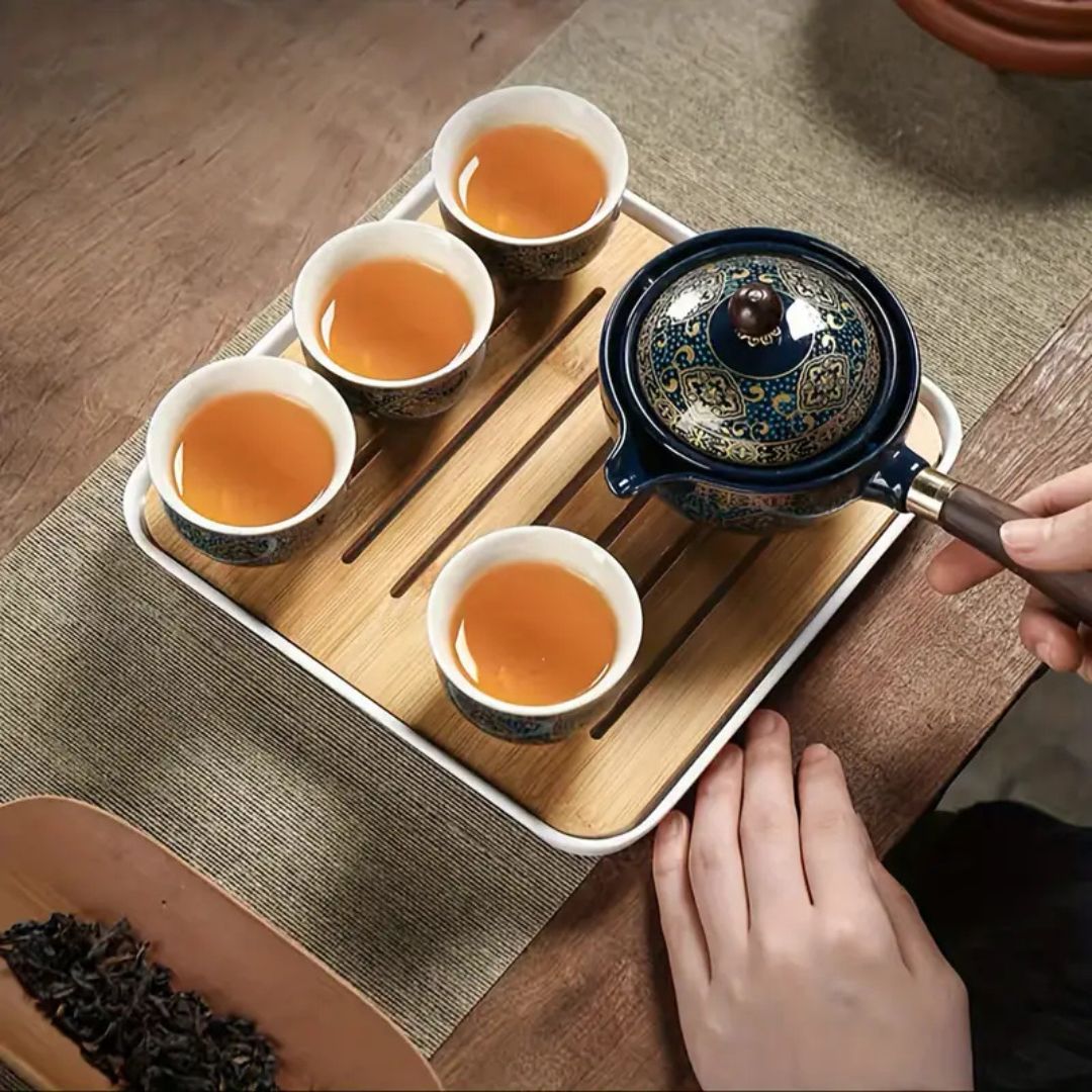 SereniBrew – Elegante Keramische Theeset met Innovatief Draaiontwerp voor Thee in Stijl