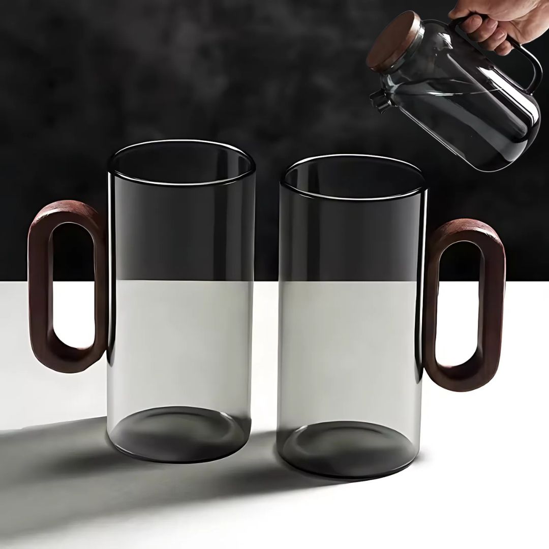 NordLoom – Ambachtelijke Luxe Mok van Glas & Walnoothout voor een Tijdloos Interieurmoment
