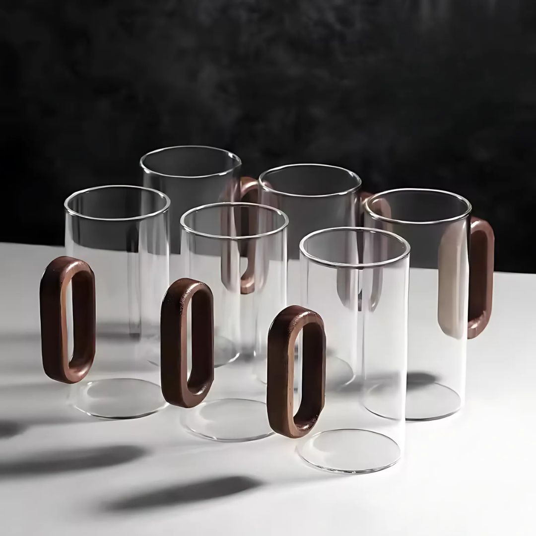 NordLoom – Ambachtelijke Luxe Mok van Glas & Walnoothout voor een Tijdloos Interieurmoment