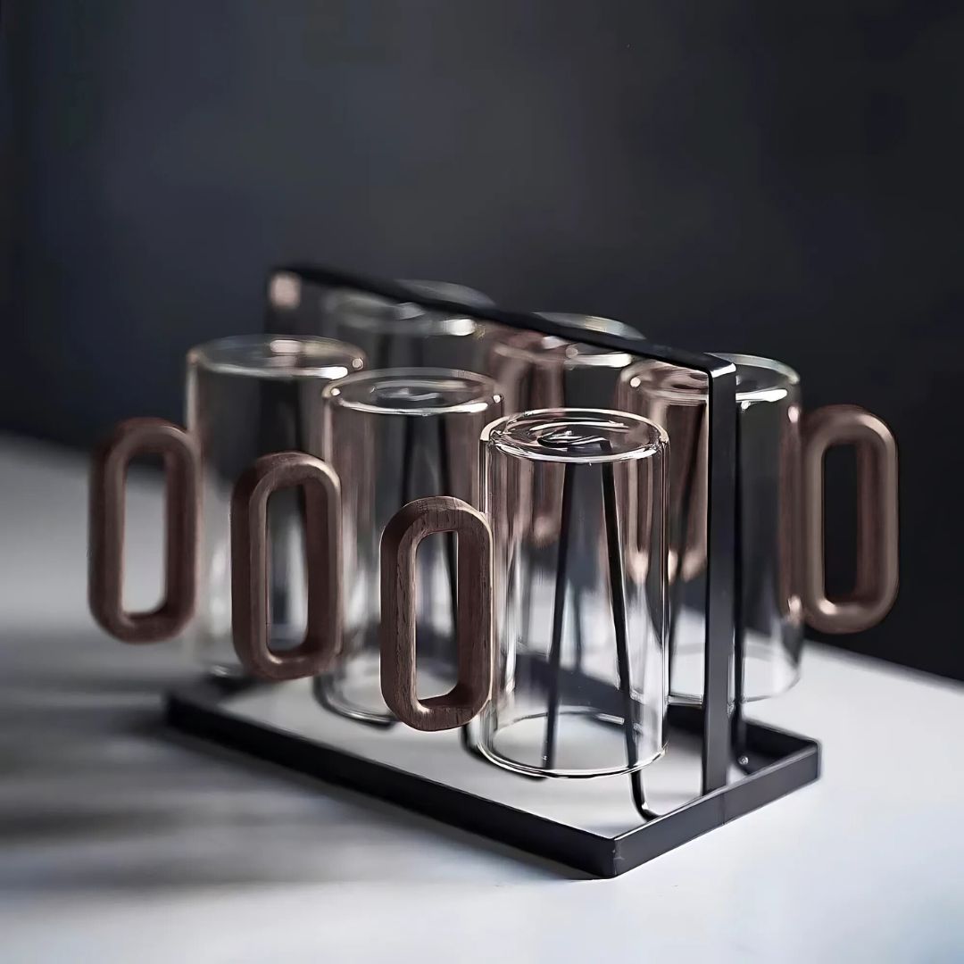 NordLoom – Ambachtelijke Luxe Mok van Glas & Walnoothout voor een Tijdloos Interieurmoment