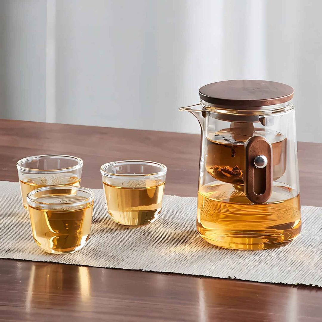 NomadiQ – Elegant Draagbare Theeset van Borosilicaatglas met Slimme Infusie voor Onderweg