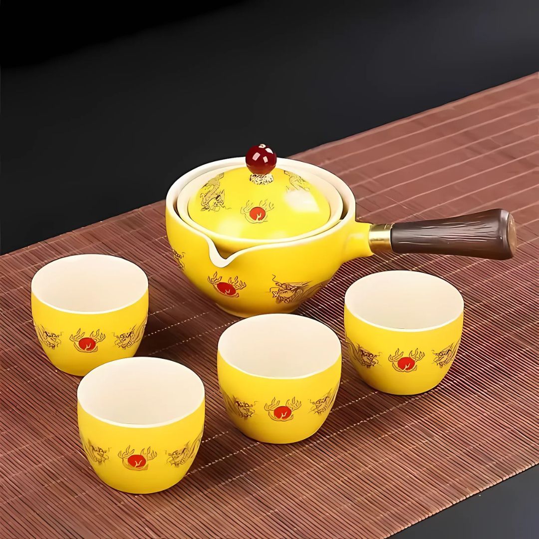 SereniBrew – Elegante Keramische Theeset met Innovatief Draaiontwerp voor Thee in Stijl