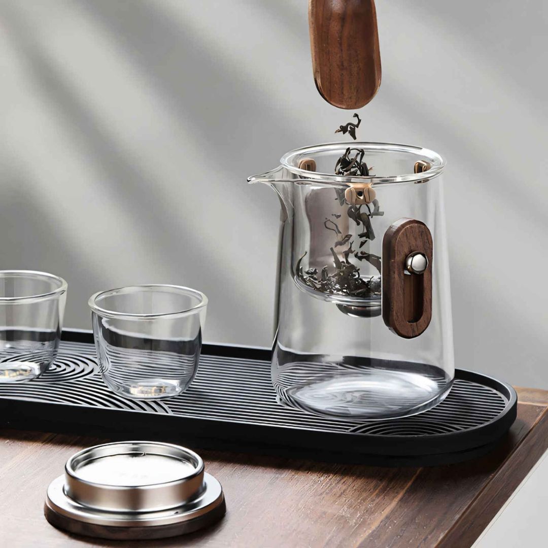 NomadiQ – Elegant Draagbare Theeset van Borosilicaatglas met Slimme Infusie voor Onderweg