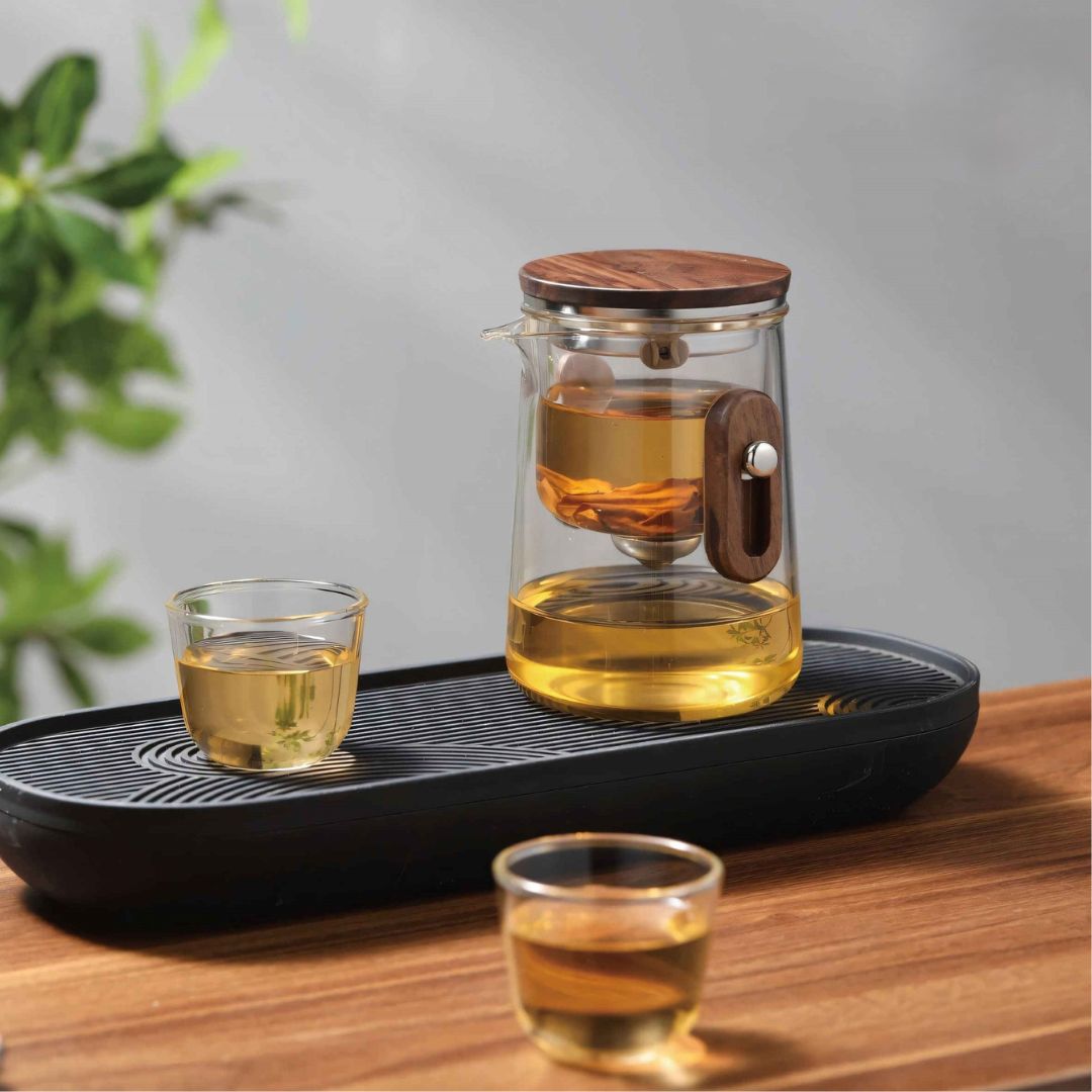 NomadiQ – Elegant Draagbare Theeset van Borosilicaatglas met Slimme Infusie voor Onderweg