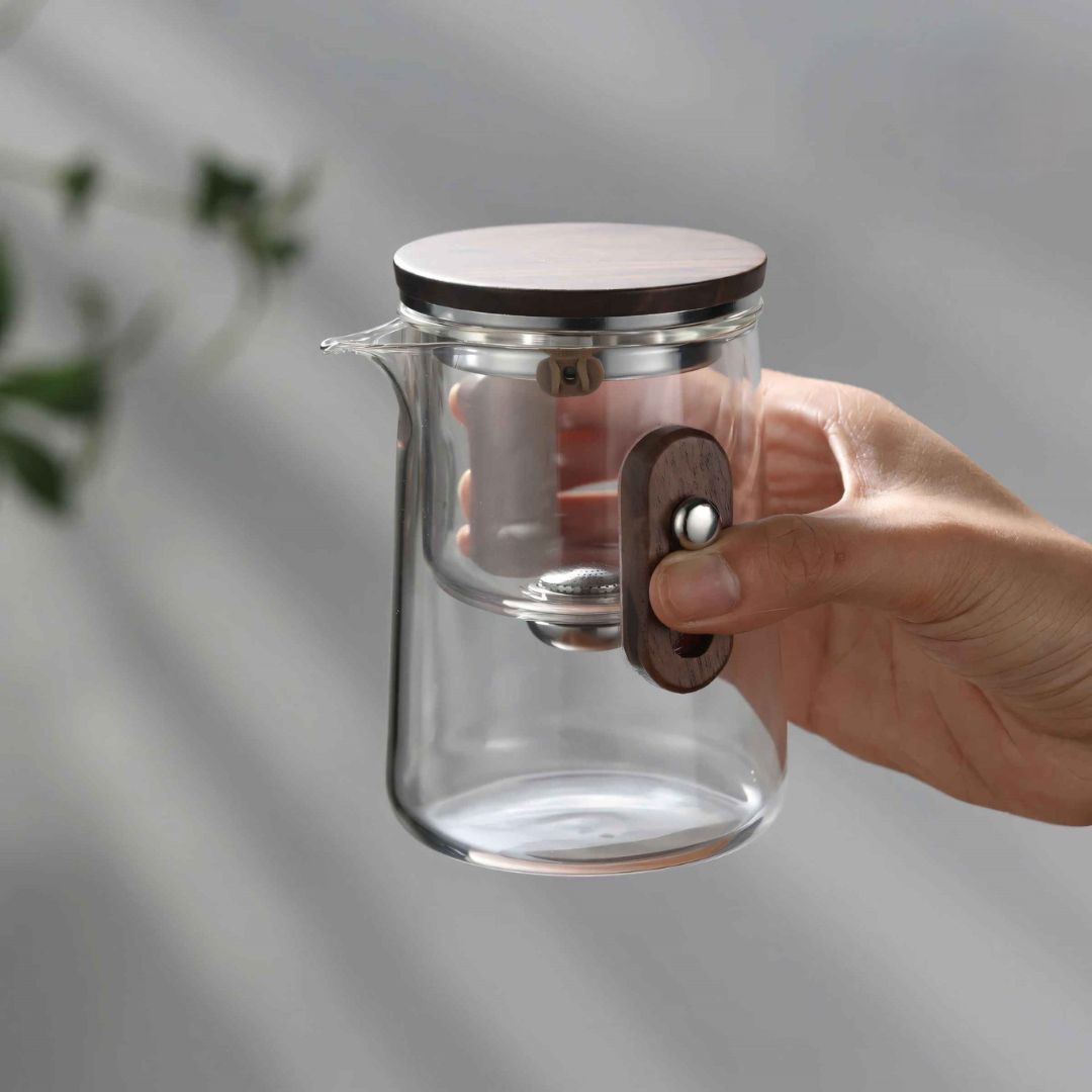 NomadiQ – Elegant Draagbare Theeset van Borosilicaatglas met Slimme Infusie voor Onderweg