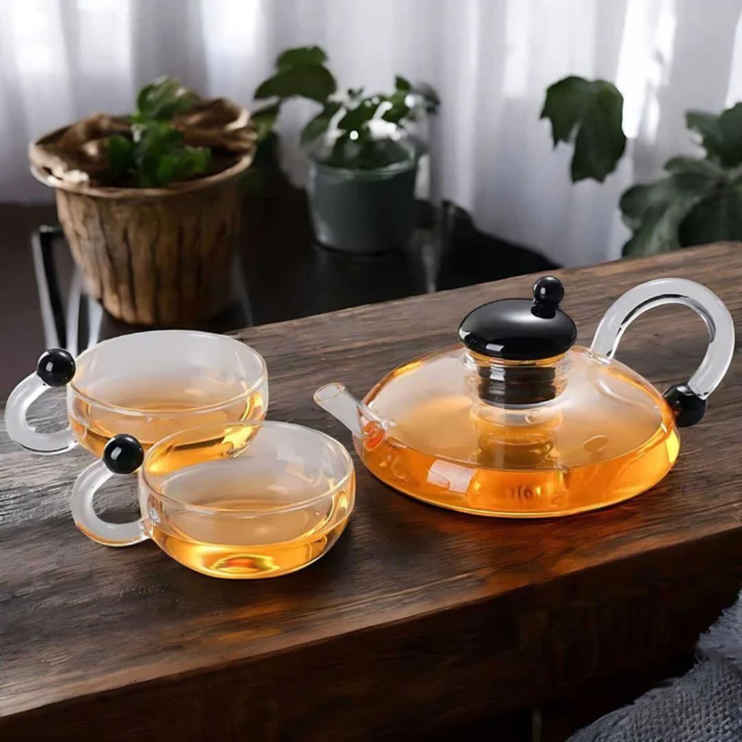 Glassique – Elegante Theepotset van Borosilicaatglas met Semi-Automatische Filter voor een Verfijnd Theeritueel