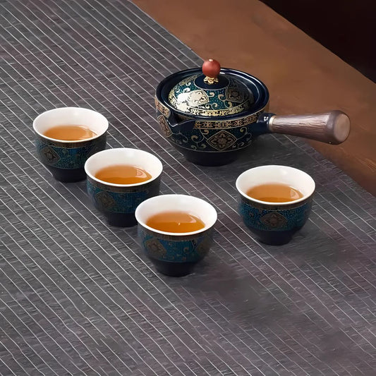 SereniBrew – Elegante Keramische Theeset met Innovatief Draaiontwerp voor Thee in Stijl