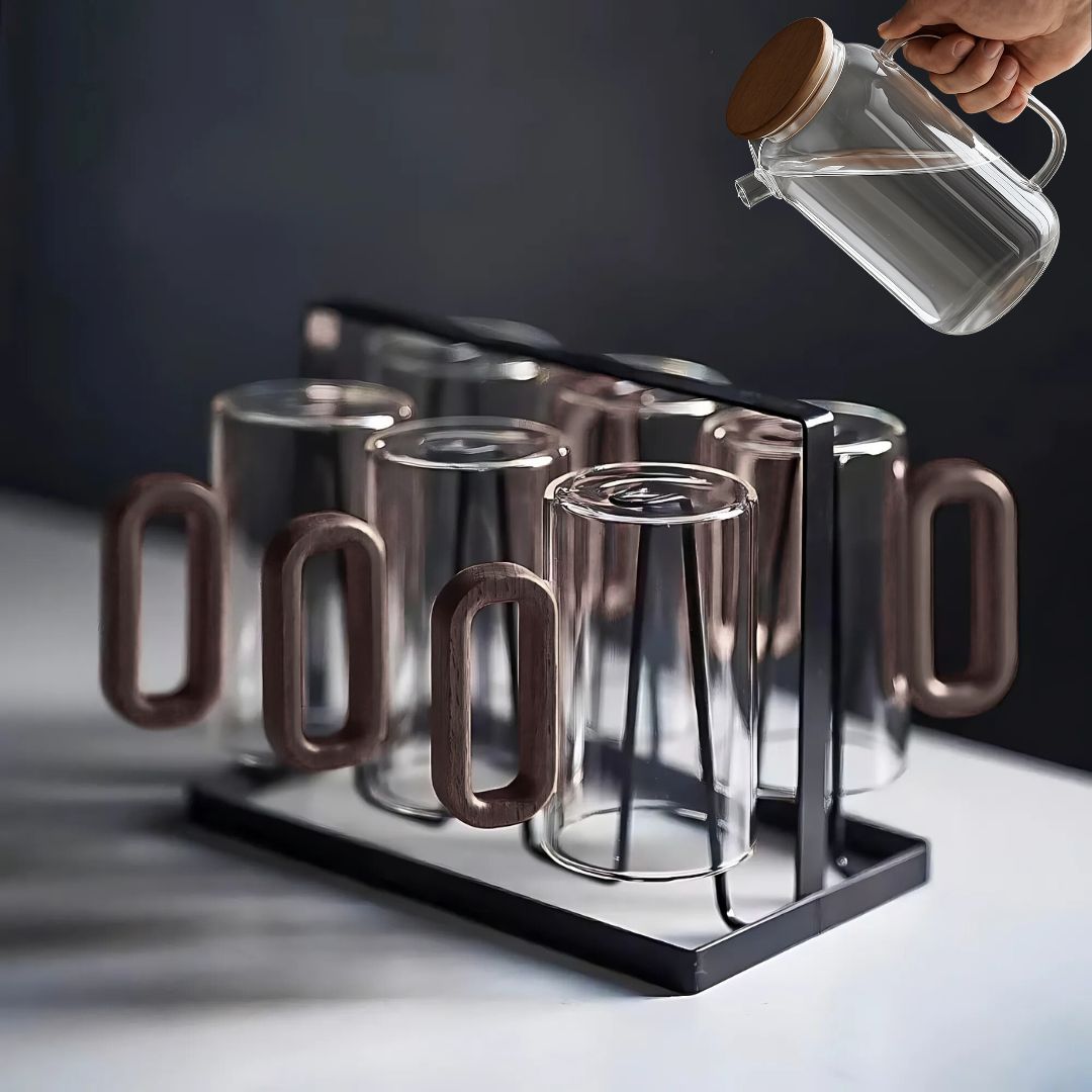 NordLoom – Ambachtelijke Luxe Mok van Glas & Walnoothout voor een Tijdloos Interieurmoment