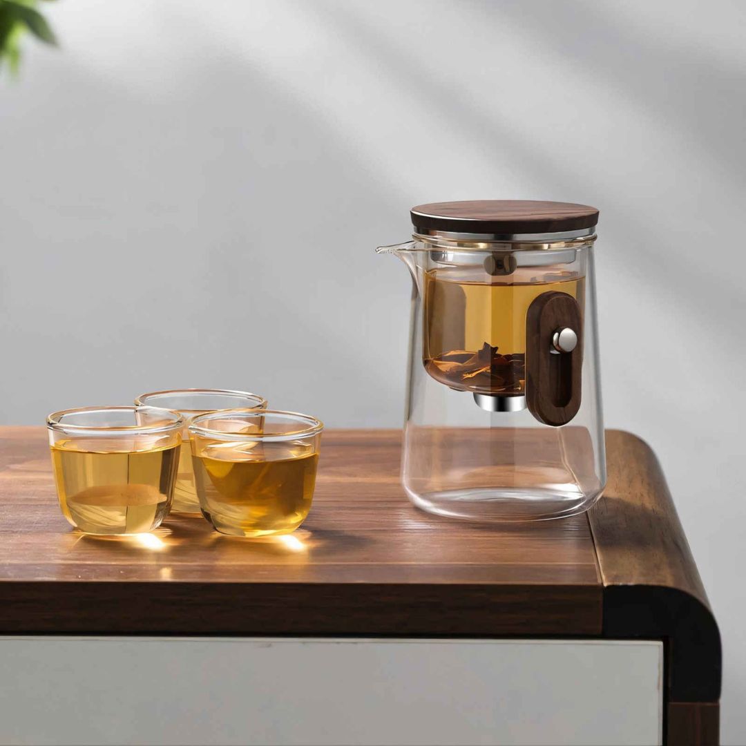 NomadiQ – Elegant Draagbare Theeset van Borosilicaatglas met Slimme Infusie voor Onderweg