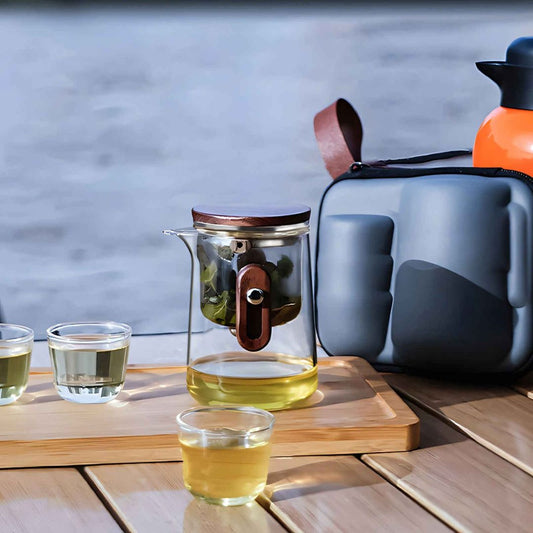 NomadiQ – Elegant Draagbare Theeset van Borosilicaatglas met Slimme Infusie voor Onderweg